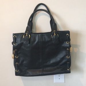 APC black leather bag purse gold details